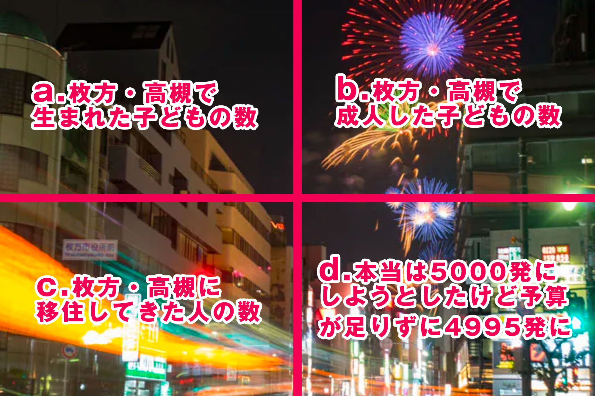 9月4日 水都くらわんか花火大会 で打ち上がる花火の数が4995発である意味は何 ひらかたクイズ 枚方つーしん